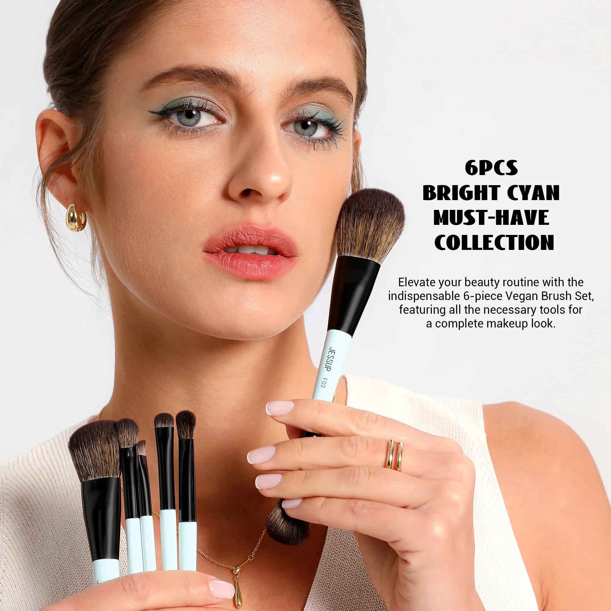 Bright Cyan Beauty Brush Set